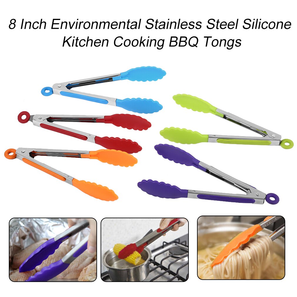7Inch Non-Slip Stainless Steel Silicone Environmentally Kitchenware Friendly Kitchen Cooking BBQ Food Utensils