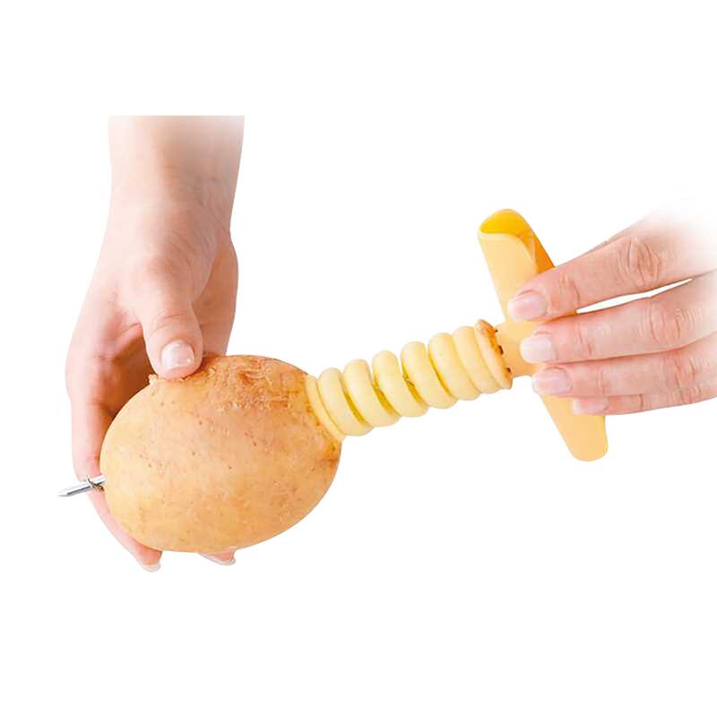 Rebanador de patatas en espiral con bandeja de papa giratorio, rebanador creativo con mango de cuchillo, rollo de patatas cortadas, accesorios de cocina, herramientas para patatas