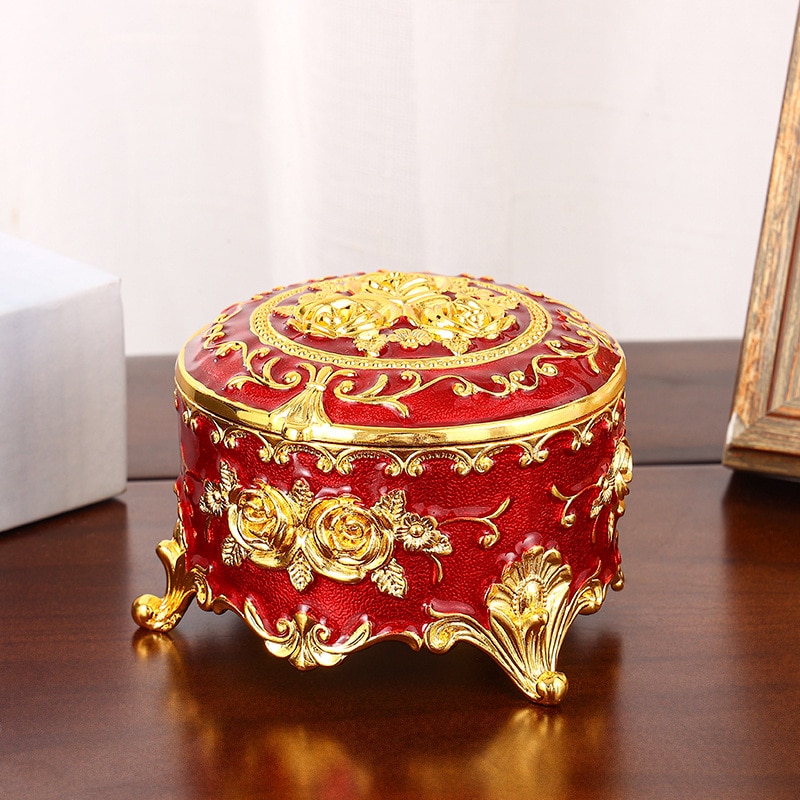 European Rose Jewelry Box High Grade Creative Retro Personality Household Enamel Color Dresser Metal Storage Box
