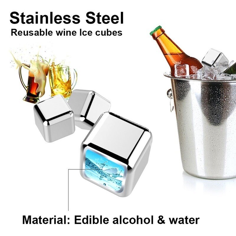 4/6/8 PCS Stainless Steel 304 Whisky Stones Ice Cubes in Package, Whiskey Cooler Rocks,Ice stone islande With Plastic Box