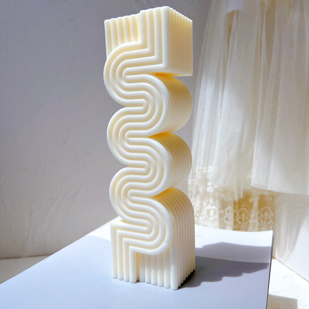 New Ribbed Pillar S Shape Candle Mould Aesthetic Wave Tall Wax Silicone Mold Modern Stripped Sculpture Room Decorative Gift 1pc