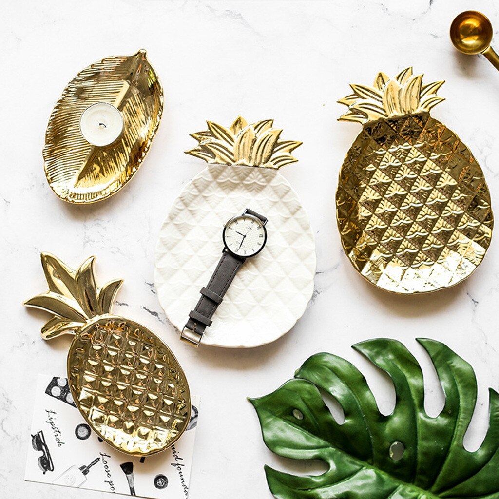 Nordic Ceramic Dessert Plate Gold Tree Leaf Earrings Fruit Jewelry Plate Decoration Craft Home Decoration Dessert Display Bowl